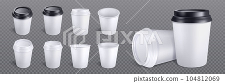 3d white coffee cup isolated vector mockup set 104812069
