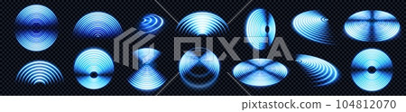 Realistic set of blue radio wave signal signs 104812070