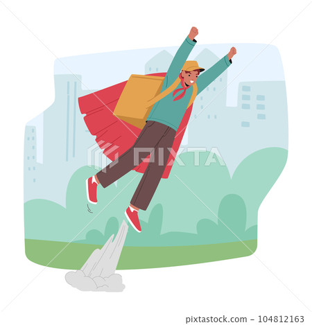 Courier Superhero Provides Efficient Delivery Service Ensuring Swift And Timely Shipping Of Packages And Parcels 104812163