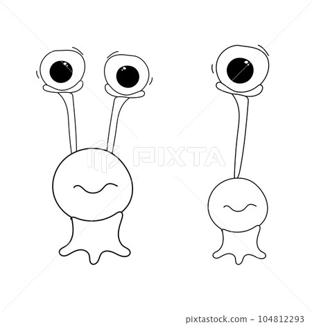 Alien friendly mutant monster hipster in doodle comic style isolated. Characters with emotions face, cute space mascot Alien friendly mutant monster hipster in doodle comic style isolated. Characters with emotions face, cute space mascot 104812293