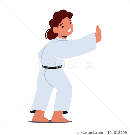 Determined And Disciplined, The Karate Girl Showcases Her Skills With Focus And Precision, Child Character 104812309