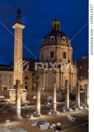Trajan Column And Mary Church In Rome 104812427