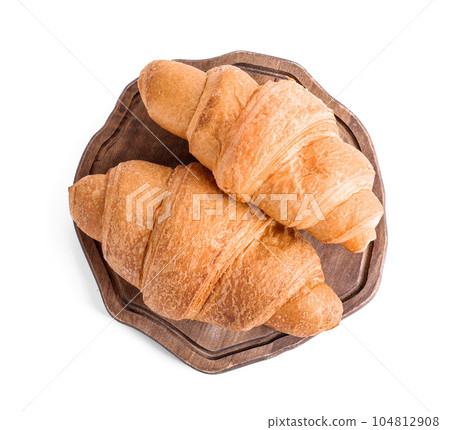 Tasty fresh crispy croissants isolated on white, top view 104812908