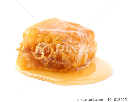 Piece of tasty fresh honeycomb isolated on white 104812925
