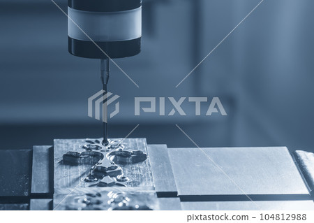 The CMM probe measuring the mold parts on machining center. The CMM probe measuring the mold parts on machining center. 104812988