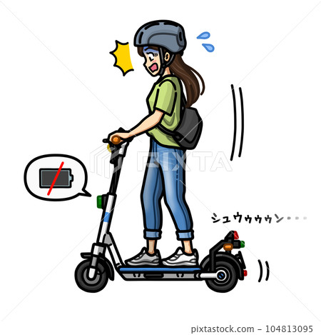 一位女士對電動滑板電池沒電感到不耐煩的插圖 一位女士對電動滑板電池沒電感到不耐煩的插圖 104813095