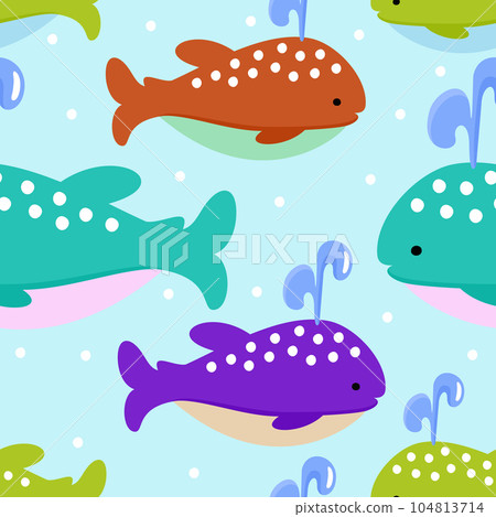 Vector seamless cute pattern with little colorful whales 104813714