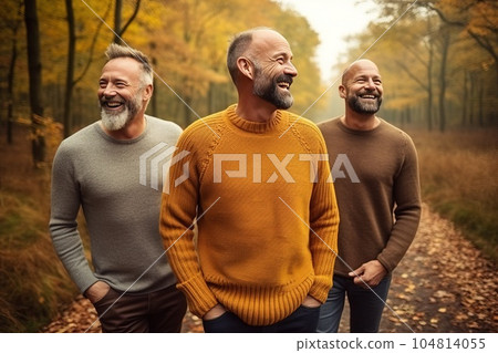 A forest walk with true friends is the best psychological relief after a noisy and stressful office week. 104814055