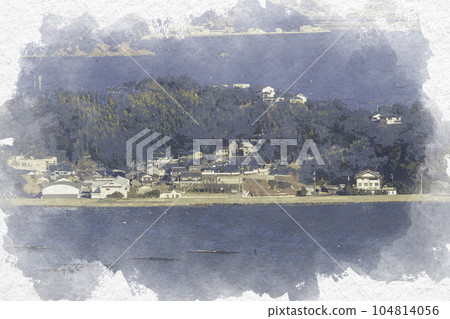 Watercolor style Tatsuno Municipal Murotsu Elementary School from Cape Manyo, Aioi City, Hyogo Prefecture 104814056