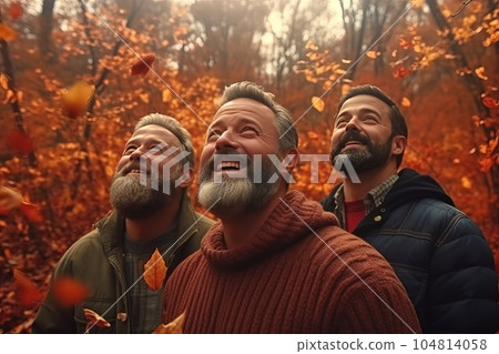 A forest walk with true friends is the best psychological relief after a noisy and stressful office week. 104814058