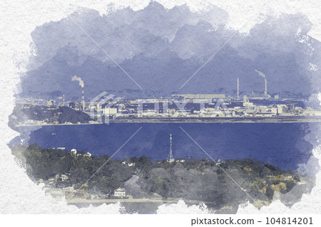 Watercolor style Harima coastal industrial area from Cape Manyo, Aioi City, Hyogo Prefecture Watercolor style Harima coastal industrial area from Cape Manyo, Aioi City, Hyogo Prefecture 104814201
