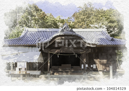 Watercolor style Yuka Shrine Worship Hall, Wake Town, Okayama Prefecture 104814329