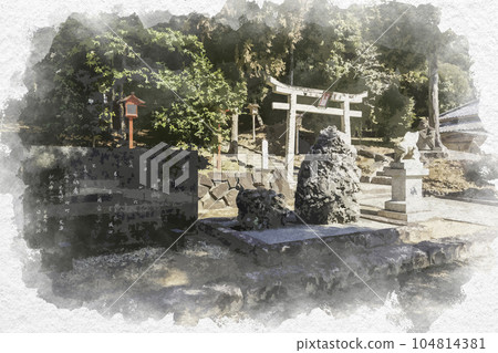 水彩風格和氣神社佐佐雷石和氣鎮,岡山縣 水彩風格和氣神社佐佐雷石和氣鎮,岡山縣 104814381