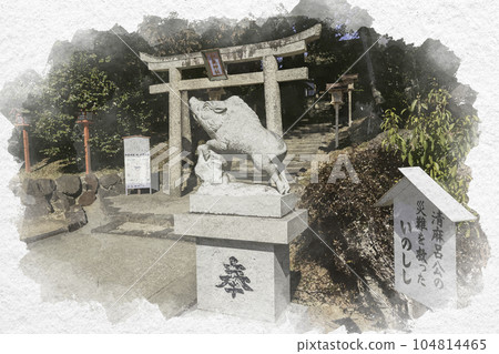 Watercolor-style Wake Shrine, Koma Inoshishi, Wake Town, Okayama Prefecture 104814465