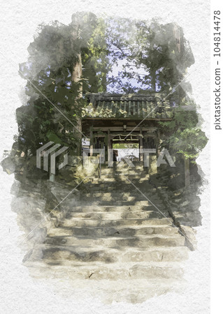 Watercolor-style Wake Shrine Zuishinmon Gate, Wake Town, Okayama Prefecture Watercolor-style Wake Shrine Zuishinmon Gate, Wake Town, Okayama Prefecture 104814478