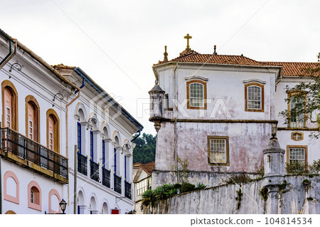 Facades of historic buildings in Ouro Preto 104814534