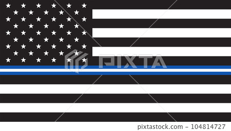 Police us flag. Patriotic symbol. Black and white US Flag with blue line. Police us flag. Patriotic symbol. Black and white US Flag with blue line. 104814727
