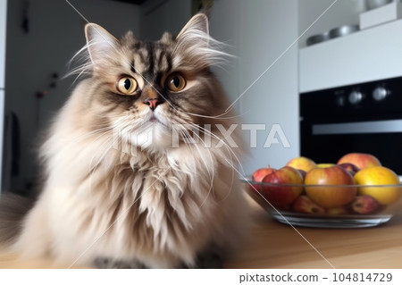 Portrait of a cute cat looking away. British longhair cat. Generative AI Portrait of a cute cat looking away. British longhair cat. Generative AI 104814729