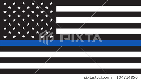 Police us flag. Patriotic symbol. Black and white US Flag with blue line. Police us flag. Patriotic symbol. Black and white US Flag with blue line. 104814856