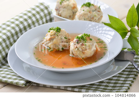Delicious South Tyrolean bacon dumpling soup 104814866