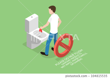 3D Isometric Flat Vector Conceptual Illustration of Do Not Flush Sanitary Products 104815535