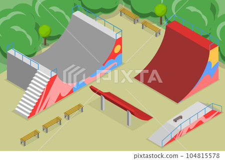 3D Isometric Flat Vector Conceptual Illustration of Skateboarding Area 3D Isometric Flat Vector Conceptual Illustration of Skateboarding Area 104815578