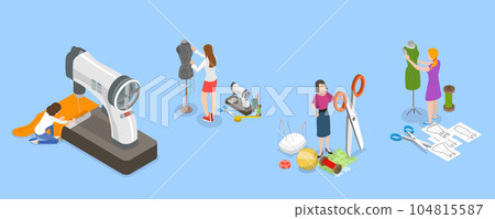 3D Isometric Flat Vector Conceptual Illustration of Sewing Workshop 104815587