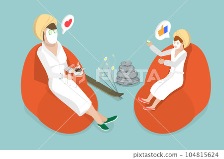 3D Isometric Flat Vector Conceptual Illustration of Family Spa 104815624