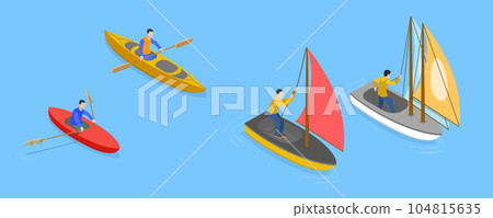 3D Isometric Flat Vector Set of Sailing Boats 104815635
