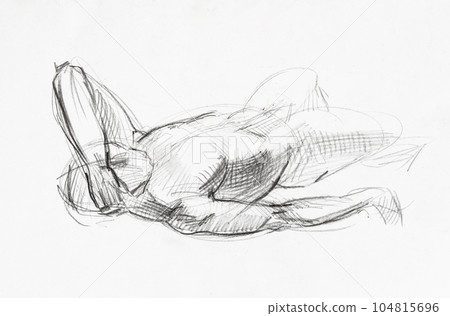 hand drawn sketch of man lying down on white paper 104815696