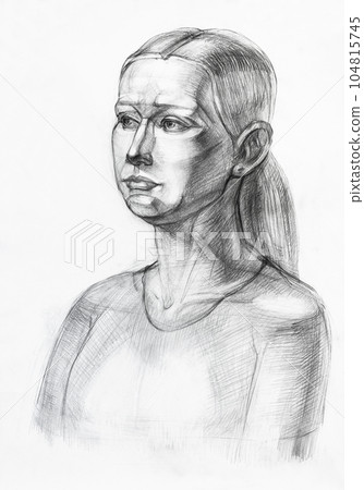 portrait of young woman drawn with graphite pencil 104815745