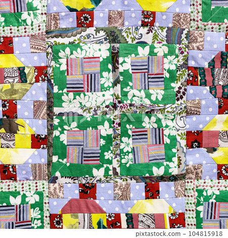 detail of handmade square patchwork quilt detail of handmade square patchwork quilt 104815918