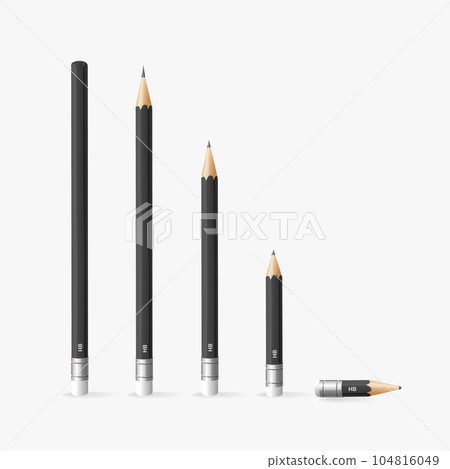 Realistic Detailed 3d Black Sharp Lead Pencil with Eraser on Rear End Set. Vector 104816049