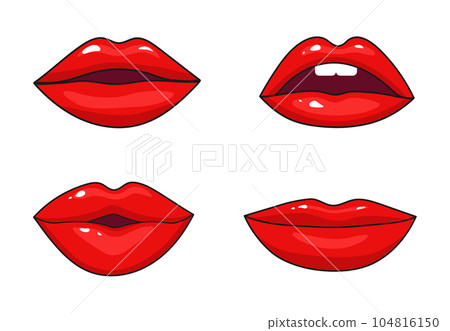 Set of red female lips in pop art style on a white background. Vector 104816150