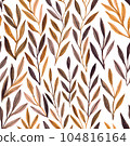 Brown watercolor leaf seamless pattern. Composition of green leaves and branches on a white background, perfect for wrappers, wallpapers, postcards, greeting cards 104816164