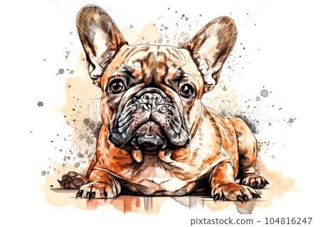 Delightful watercolor illustration of a French Bulldog ai generation 104816247