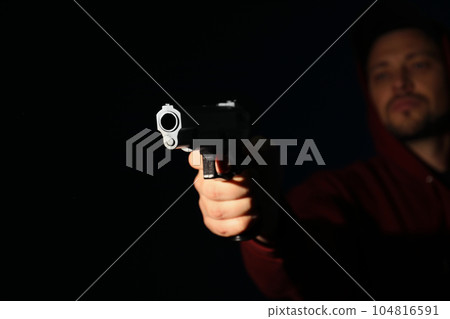 Emotional courier giving damaged cardboard box to client in doorway, closeup. Poor quality delivery Emotional courier giving damaged cardboard box to client in doorway, closeup. Poor quality delivery 104816591