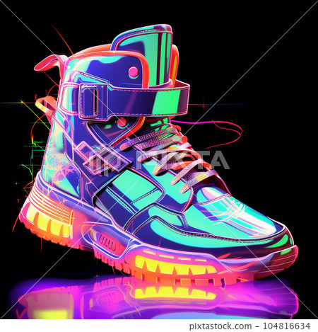 Futuristic Fashion Sneakers on Vivid Abstract Background Futuristic Fashion Sneakers on Vivid Abstract Background 104816634