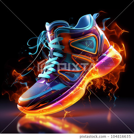 Futuristic Fashion Sneakers on Vivid Abstract Background Futuristic Fashion Sneakers on Vivid Abstract Background 104816635