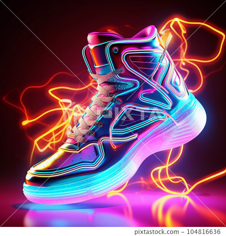 Futuristic Fashion Sneakers on Vivid Abstract Background Futuristic Fashion Sneakers on Vivid Abstract Background 104816636