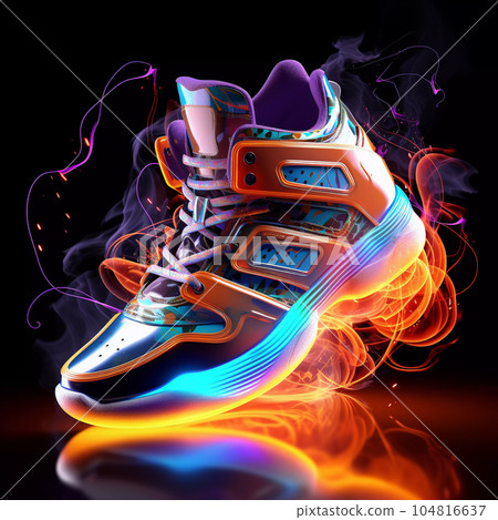 Futuristic Fashion Sneakers on Vivid Abstract Background Futuristic Fashion Sneakers on Vivid Abstract Background 104816637