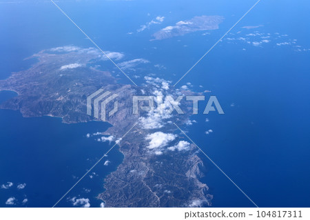 The earth is visible in the window The earth is visible in the window 104817311
