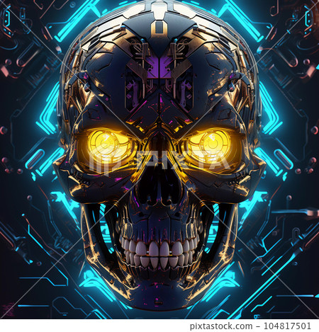Artificial Intelligence Skull in Cyberpunk Style 104817501