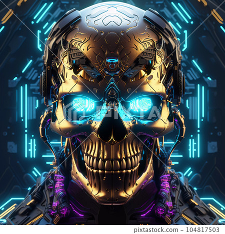 Artificial Intelligence Skull in Cyberpunk Style 104817503