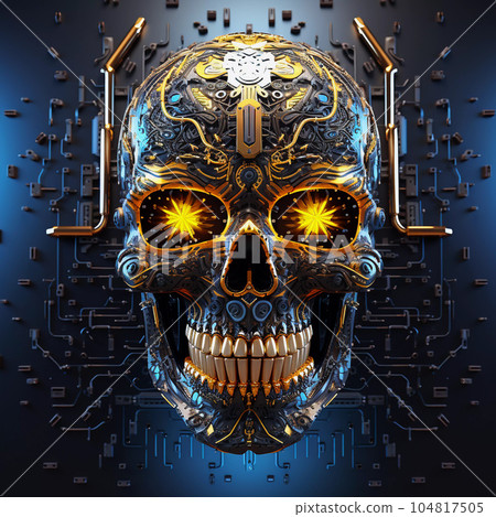 Artificial Intelligence Skull in Cyberpunk Style 104817505