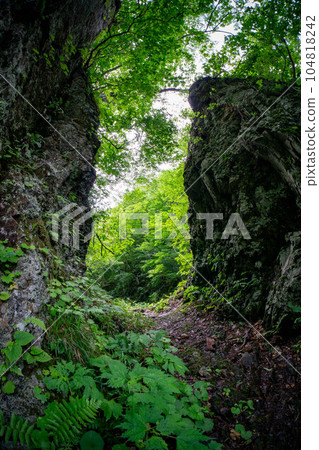 A straight road between huge rocks A straight road between huge rocks 104818242