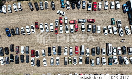 full aerial view of cars in parking lot full aerial view of cars in parking lot 104818367