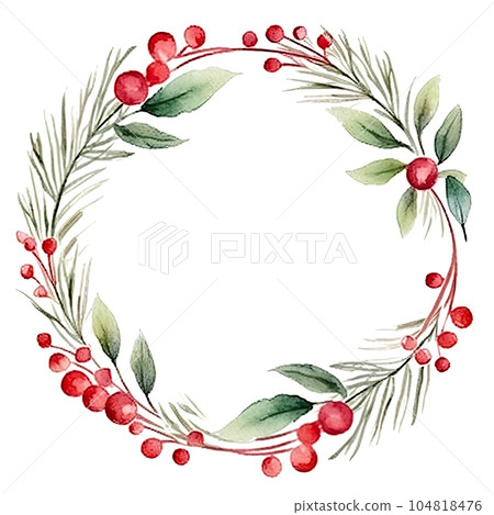 Watercolor Christmas Wreath. Illustration AI Generative 104818476