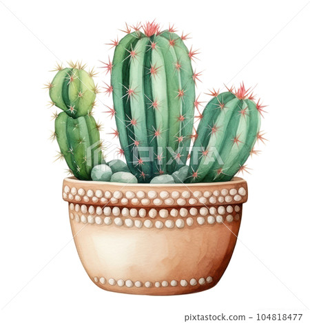 Cute watercolor cactus. Illustration AI Generative 104818477