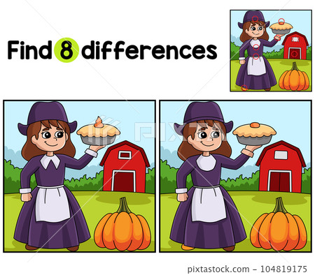 Thanksgiving Pilgrim Girl Pie Find The Differences Thanksgiving Pilgrim Girl Pie Find The Differences 104819175